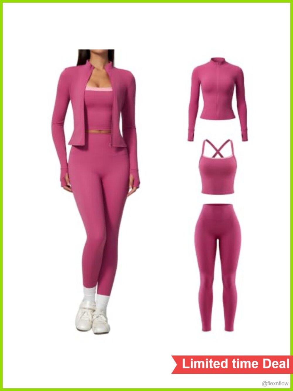 Women's 3-Piece Workout Set Nylon Spandex Zip Jacket Tank Leggings